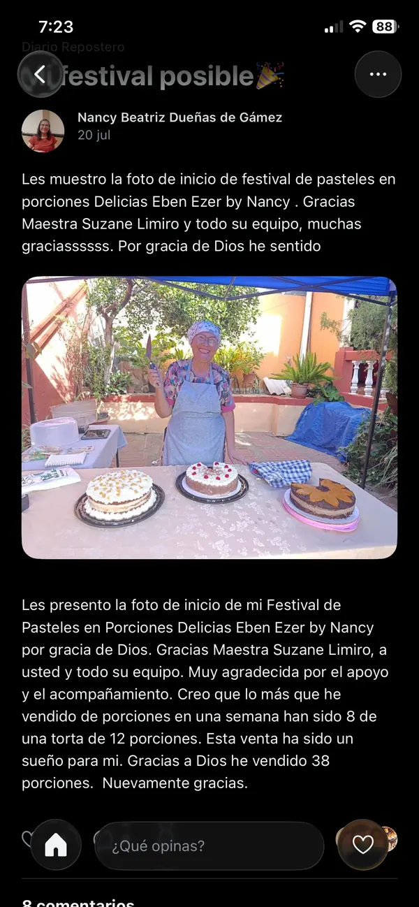 Publicación de Nancy en la comunidad sobre su festival