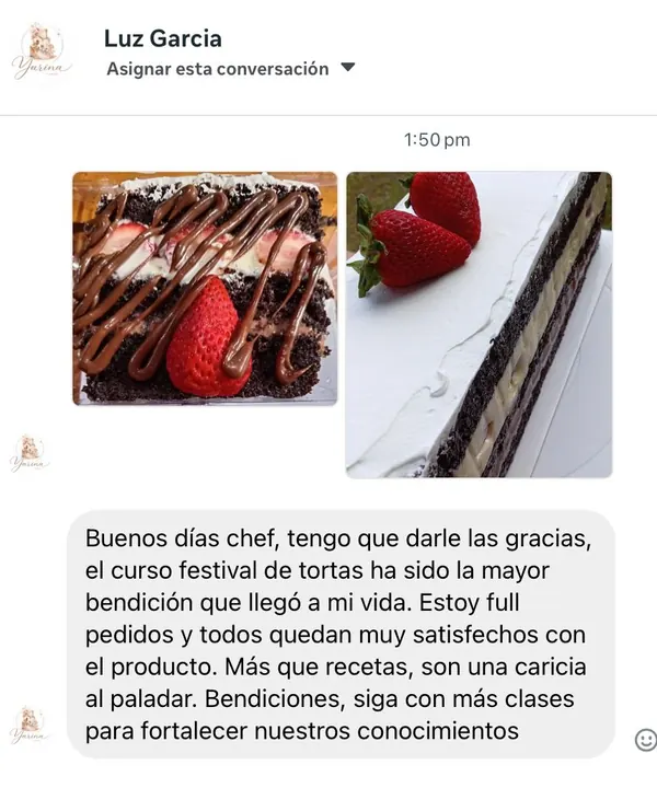 Mensaje de alumna agradeciendo el curso