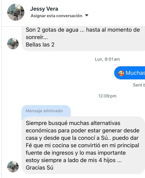 Mensaje de alumna sobre sus ingresos
